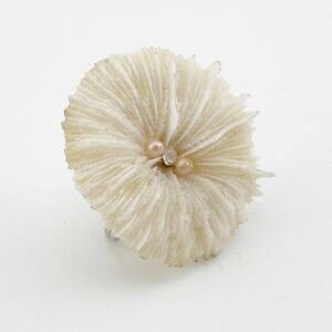 Vintage Mushroom Coral Screw-Back Earring with Faux Pearl Accents